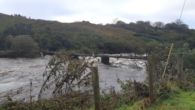 A footbridge destroyed by flooding on the Glen River located on Teelin Road, Carrick, southwest Donegal