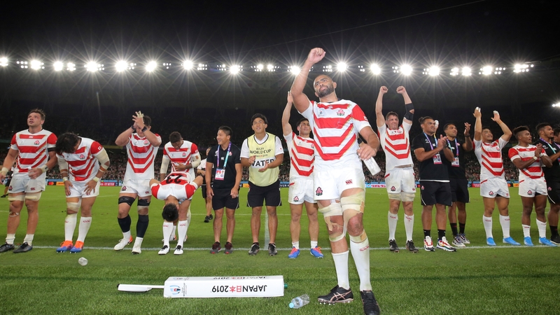 Michael Leitch and his team-mates celebrate the win over Ireland