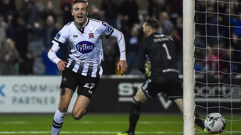 Daniel Kelly of Dundalk celebrates his goal against the Candystripes