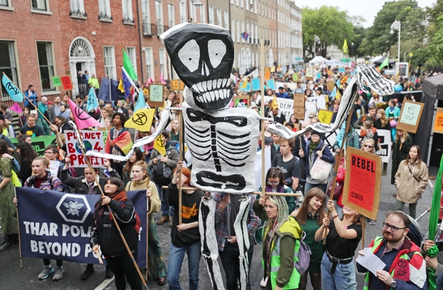 The demonstration made its way from Leinster House to Merrion Square, where a rally is being held. A camp has been set up by the activists in Merrion Square.
