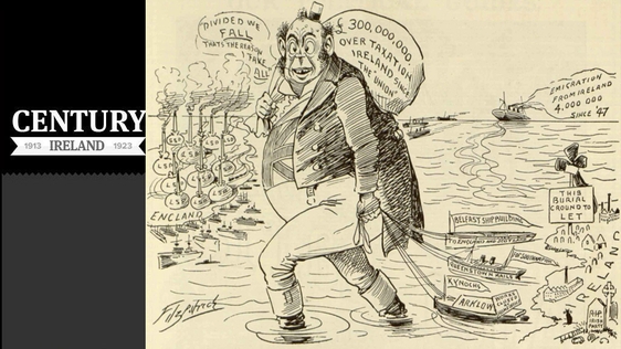 A cartoon from the satirical 'Lepracaun', July 1907, highlighting perceived economic injustices inf…