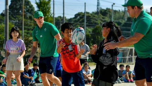Ireland players on a school visit