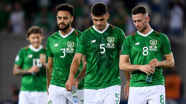 Republic of Ireland players, from left, Derrick Williams, John Egan and Alan Browne
