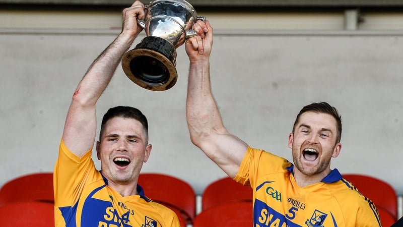 Noel Purcell and Seadna Morey celebrate Sixmilebridge's success with the Canon Hamilton Cup