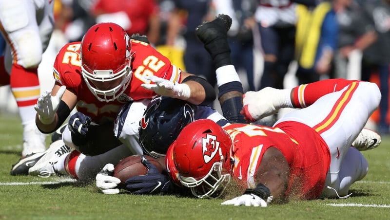 Houston Texans inside linebacker Benardrick McKinney (55) recovers a fumble by Kansas City Chiefs quarterback Patrick Mahomes