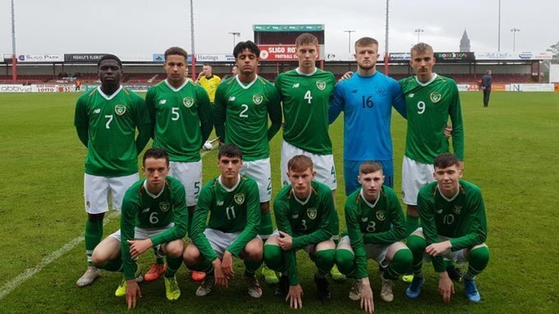 The Irish team that played Denmark, with Harvey Neville first on the left of the bottom row