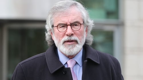 Gerry Adams leaving Belfast Crown Court after appearing as a witness in the Ivor Bell trial