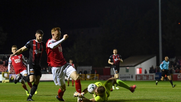 Gary Shaw of St Patrick's Athletic in action against James Talbot of Bohemians