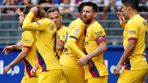 Celebration time for Lionel Messi and his team-mates