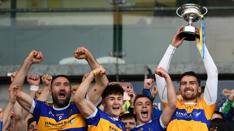 Rynagh's captain Conor Clancy lifts the trophy after they win their first Offaly title since 2015