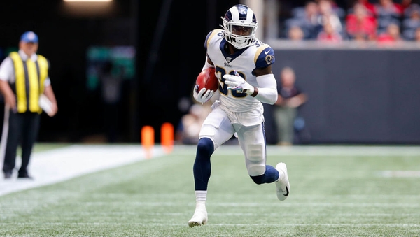 Los Angeles Rams defensive back Nick Scott in action against the Falcons