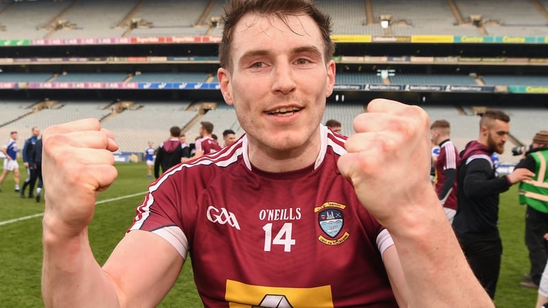 Kieran Martin celebrates Westmeath's Allianz Football League Division 3 victory over Laois in April