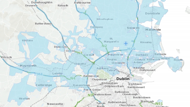 A map provided by Irish Water shows the affected areas in blue