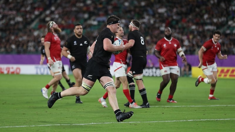 Scott Barrett scoring a try against Canada