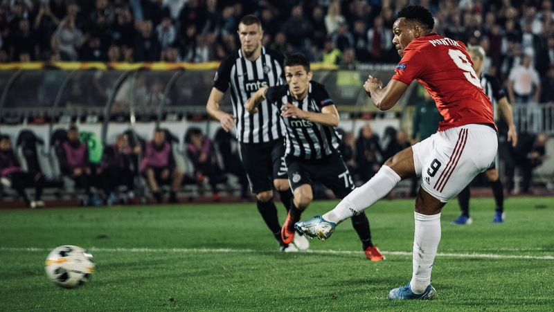 Anthony Martial slots away a penalty in the 43rd minute