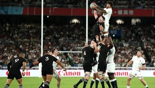 Courtney Lawes wins line-out ball for England in the first half