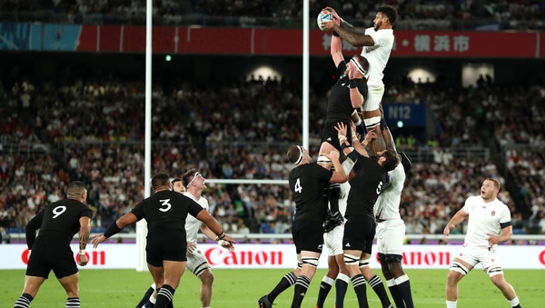 Courtney Lawes wins line-out ball for England in the first half