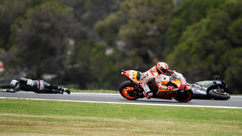 Maverick Vinales crashes out on the final lap in Australia