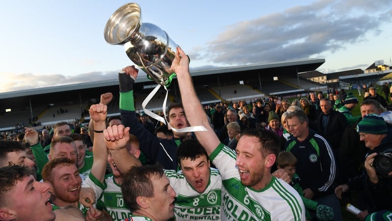 The Ballyhale Shamrocks captain Michael Fennelly and team-mates celebrate with the Tom Walsh cup