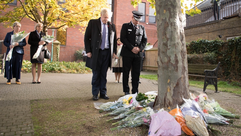 Prime Minister Boris Johnson stands with the Chief Constable of Essex Police, Ben-Julian Harrington