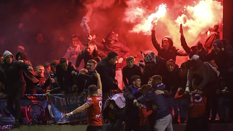 Drogheda celebrate with their fans