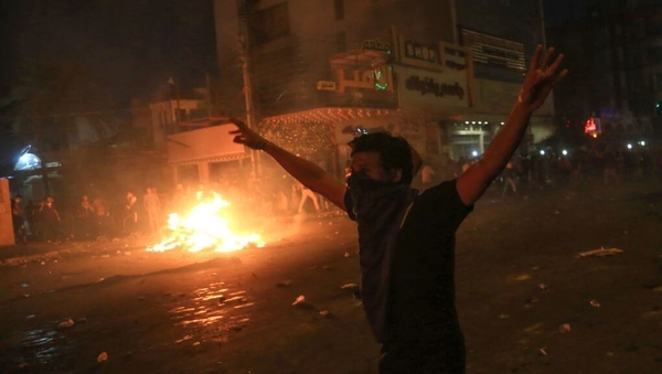 A protester on the streets in Kerbala