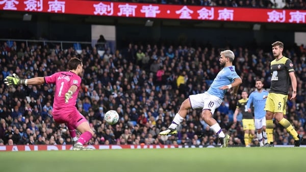 Sergio Aguero was on the double against Southampton at the Etihad Stadium