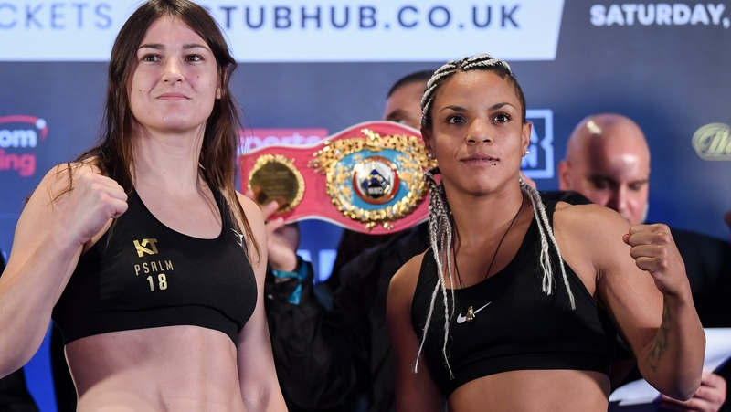 Katie Taylor and Christina Linardatou after weighing in