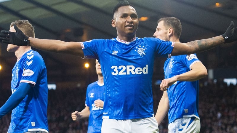Rangers' Alfredo Morelos celebrates his second goal