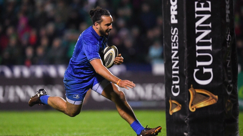 James Lowe racing through for Leinster's sixth try of the evening
