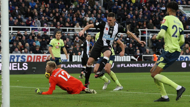 Ciarán Clark taps home his goal against Bournemouth