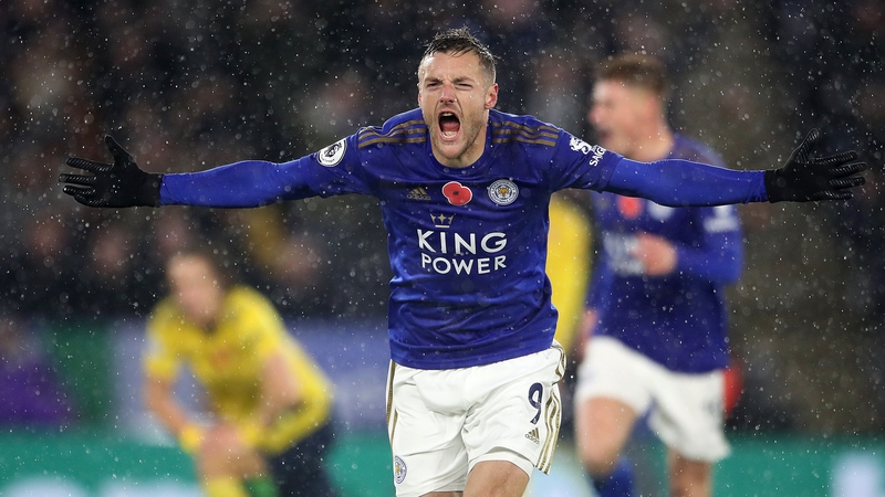 Jamie Vardy celebrates opening the scoring
