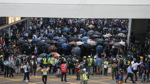Protesters took to the streets in the city's Central business district