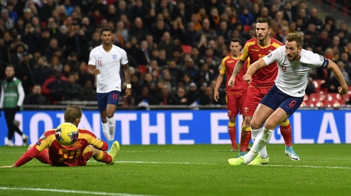 Harry Kane completes his hat-trick with a 37th-minute goal at Wembley