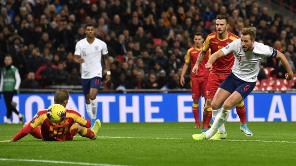 Harry Kane completes his hat-trick with a 37th-minute goal at Wembley