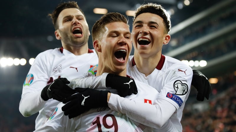 Cedric Itten celebrates a debut goal on his home ground as Switzerland beat Georgia