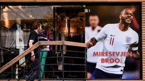 A banner in Kosovo picturing England's Raheem Sterling reads 'Welcome Bro'