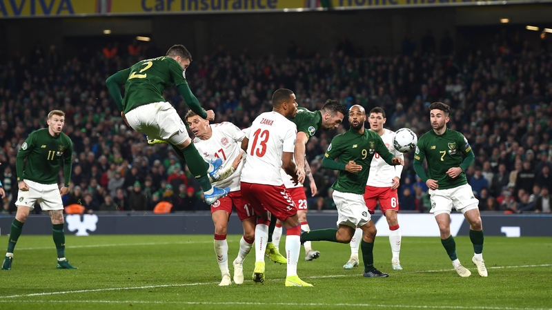Matt Doherty leaps highest to steer home the Ireland equaliser