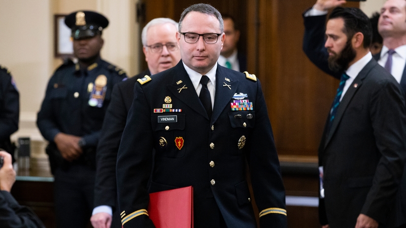US Army Lieutenant Colonel Alexander Vindman arrives to testify at the impeachment inquiry