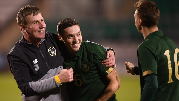 Republic of Ireland manager Stephen Kenny and Conor Coventry celebrate a fine win over Sweden