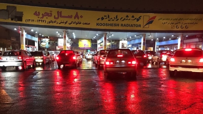 Cars at a petrol station in Tehran as protests continue after the Iranian government imposed fuel rationing and raised prices. Photo: Muhammet Kursun/ Anadolu Agency via Getty Images
