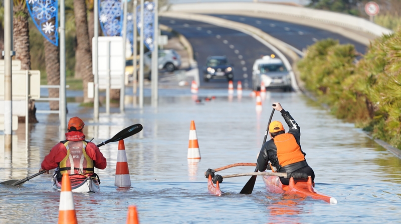 A road in the town of Palavas-les-Flots in southern France after the heavy rain
