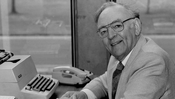 RTÉ broadcaster and journalist Kevin O'Kelly at his desk, in a shot taken for the RTÉ Guide in May …