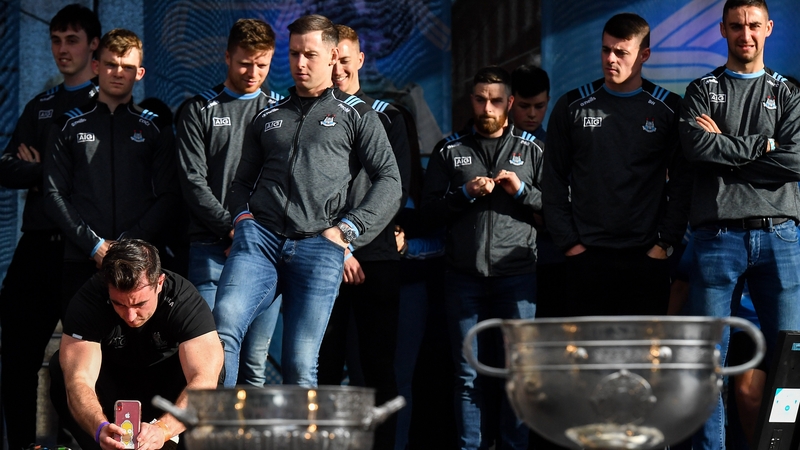 Dublin players with the Leinster and All-Ireland prizes