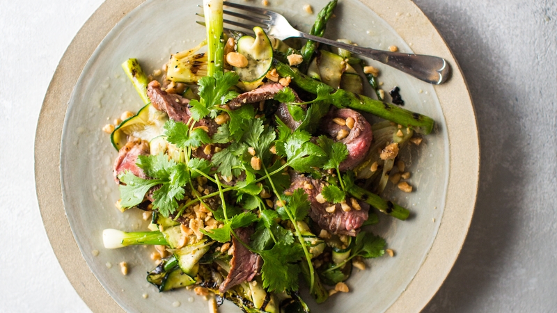 Steak with Blistered Summer Vegetables