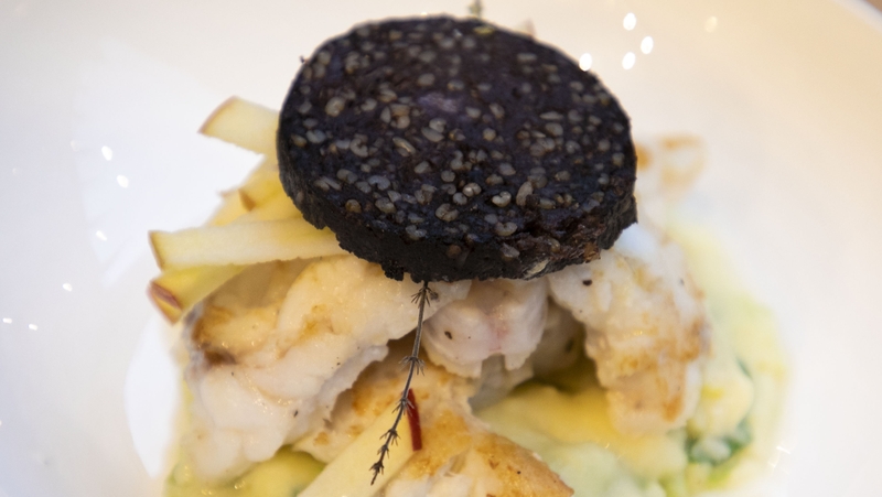Roast monkfish chops with black pudding