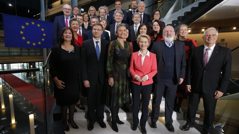 The new commission led by Ursula von der Leyen (C) takes up office on 1 December