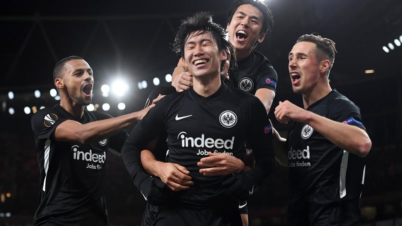 Daichi Kamada celebrates scoring his second goal of the night