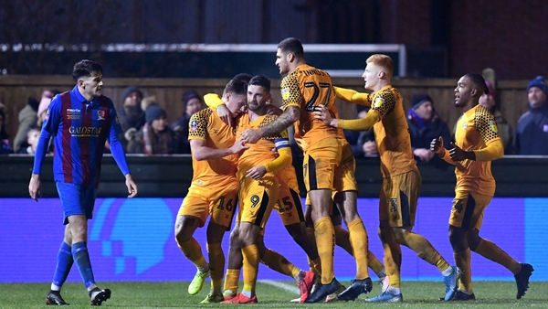 Padraig Amond receives the congratulations from his team-mates
