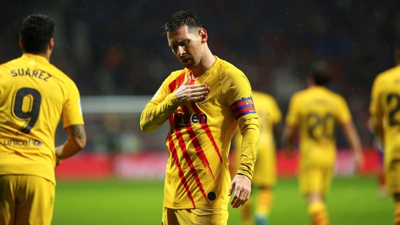 Lionel Messi celebrates after scoring the game's only goal